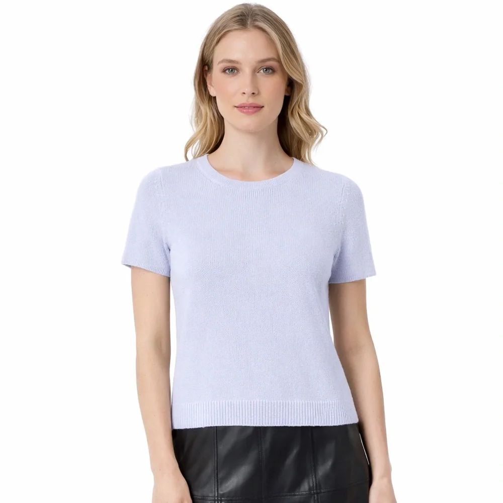 C by Bloomingdale's Serenity Blue 100% Cashmere‎ Short Sleeve Sweater XS